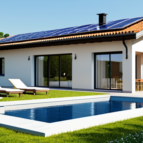 Modern Home with Solar Panels**

A modern Italian home with sleek, integrated solar panels on the roof, fully clothed, appropriate attire, safe for work. Lush Mediterranean garden.  Visible smart home energy management system display inside. Bright sunny day.  Perfect anatomy, correct proportions, natural pose, professional photograph, high quality, family-friendly, modest.

**