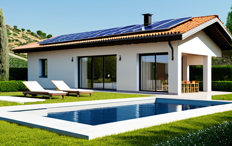 Modern Home with Solar Panels**
A modern Italian home with sleek, integrated solar panels on the roof, fully clothed, appropriate attire, safe for work. Lush Mediterranean garden. Visible smart home energy management system display inside. Bright sunny day. Perfect anatomy, correct proportions, natural pose, professional photograph, high quality, family-friendly, modest.
**