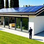 **

"A modern Italian home with solar panels on the roof and a visible battery storage system in the garage, surrounded by a lush garden. The homeowner, dressed in professional attire, is using a tablet to monitor energy production and consumption. The scene emphasizes self-sufficiency and technological advancement.  Bright sunny day.  Safe for work, appropriate content, fully clothed, professional, perfect anatomy, natural proportions, high quality, detailed."

**