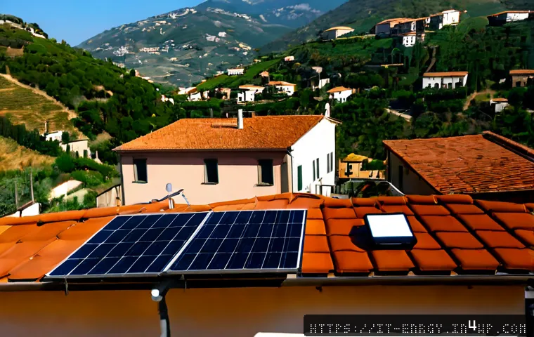 Home 11 블록체인과 분산형 에너지 시스템의 통합 가능성 - Photorealistic rooftop solar energy community in a sunlit Italian hill town, Italian family home wit...